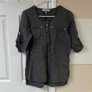 Ellen Tracey Zipper Pocket Linen Top Tunic
